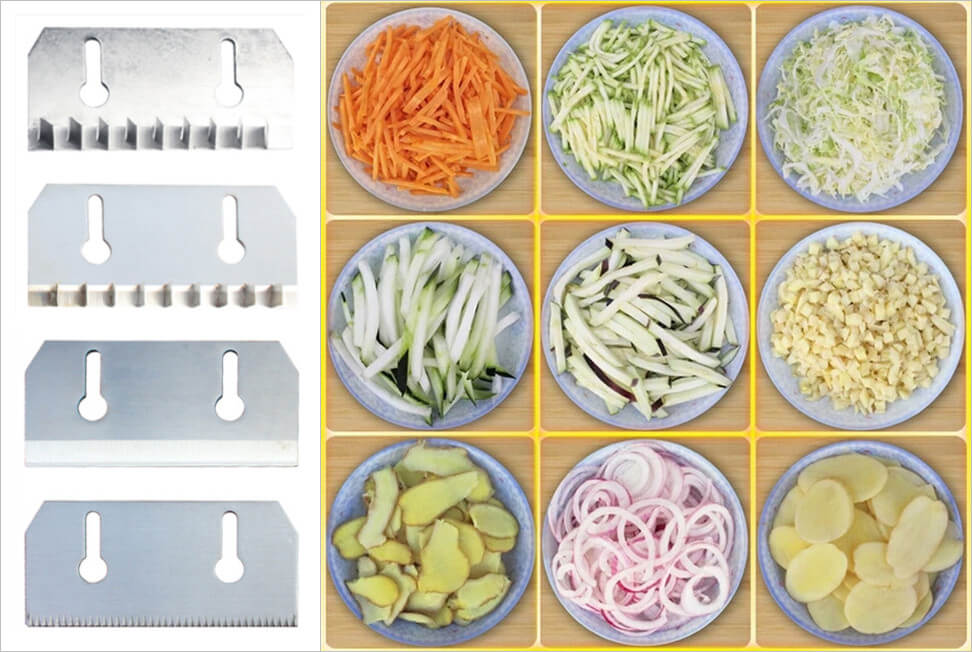 balds and vegetable cut by the directional vegetable cutting machine