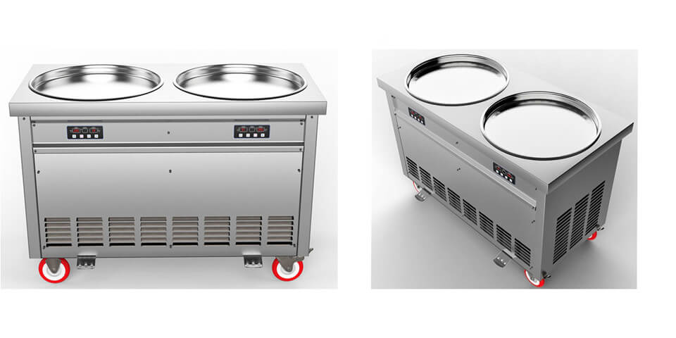 double pans ice frying machine